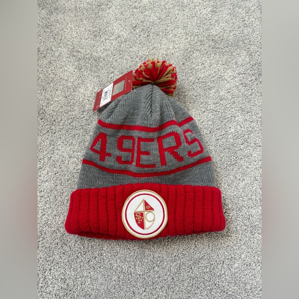 San Francisco 49ers High 5 Beanie Red Gray and Gold Mitchell & Ness Size One NWT